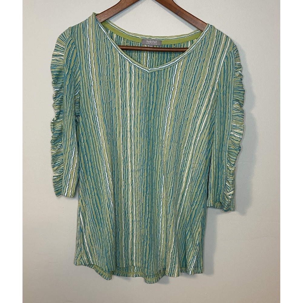 Habitat Green Crinkle Texture Long Sleeve Shirt‎ Blouse Size XS